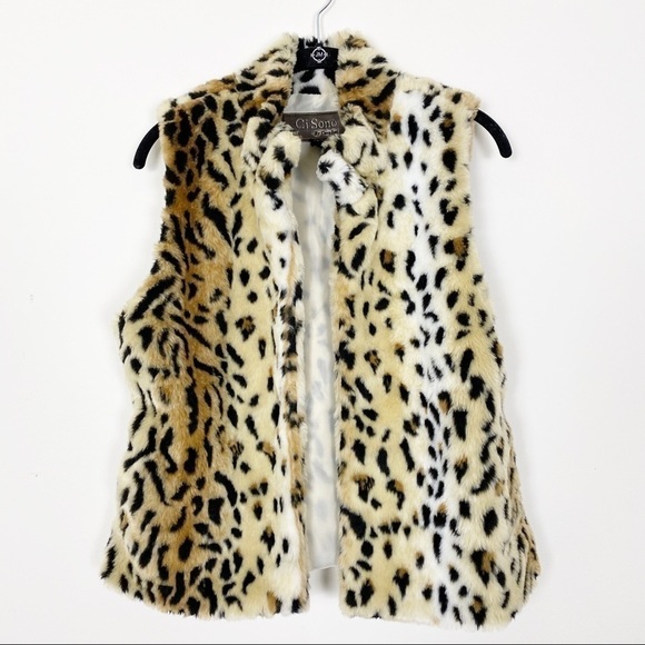 CI SONO Leopard Cheetah Animal Print Soft Fuzzy Faux Fur Vest Medium fall winter - Picture 1 of 8